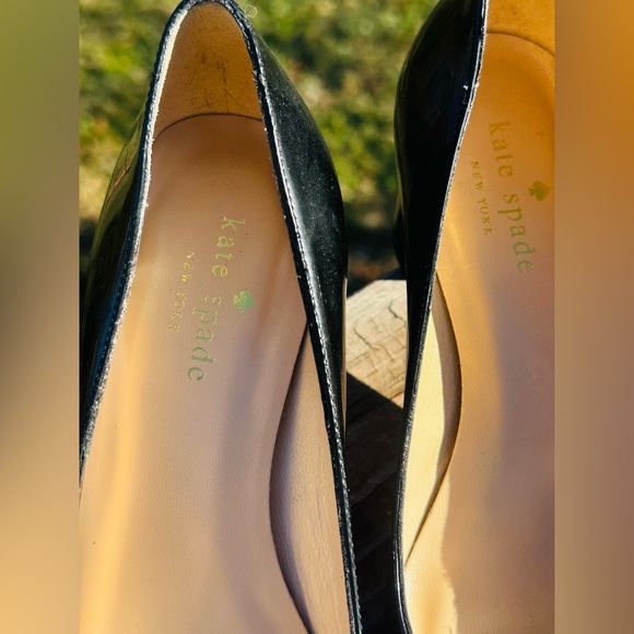 Kate Spade Black Dina Patent Kitten Heels Big Bling Bow on Toe. Sz 6b FLASH SALE - Picture 6 of 8